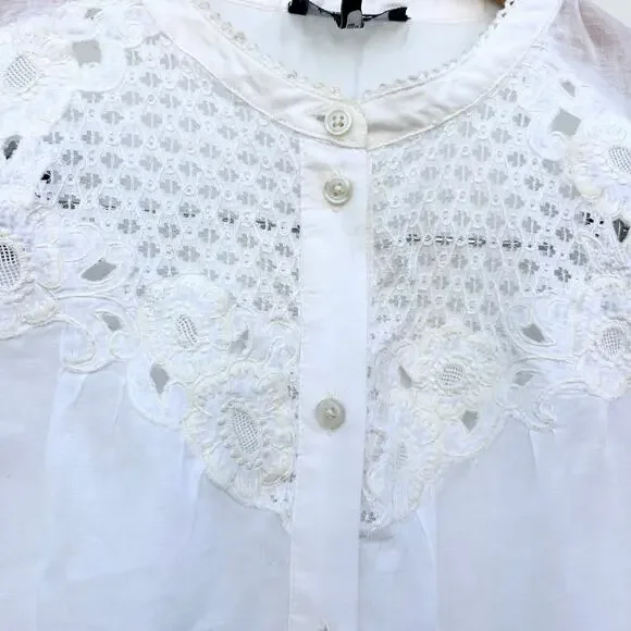 ME+EM White Broderie Eyelet Lace Embroidered Blouse Cotton Voile 2 XS Cottage - Picture 10 of 13